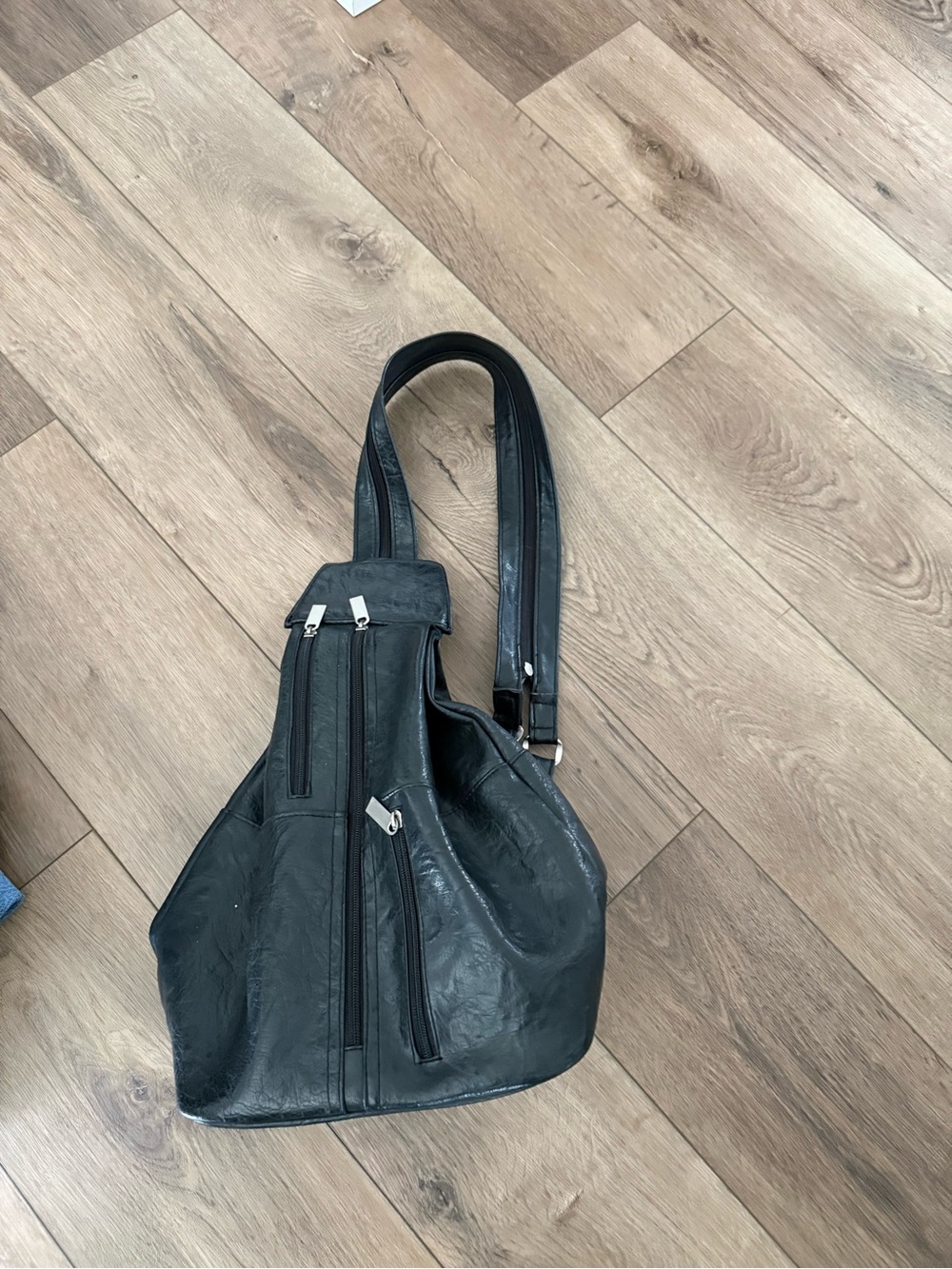 Black  Sling Backpack with Front Zippers